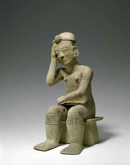 Seated figure. South America, Ecuador: La Tolita-Tumaco culture. 300 BC-AD 400. h. 34.9 cm. UEA 774